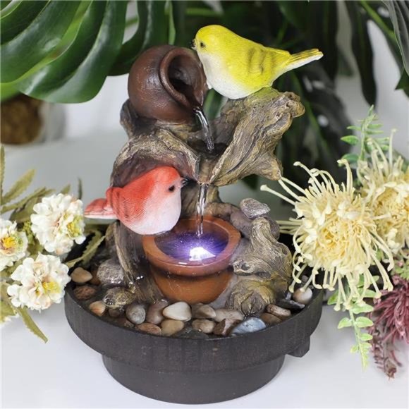 Tabletop Fountain Birds Waterfall Desktop Electric Water Fountain Decor w/LED - Picture 2 of 5